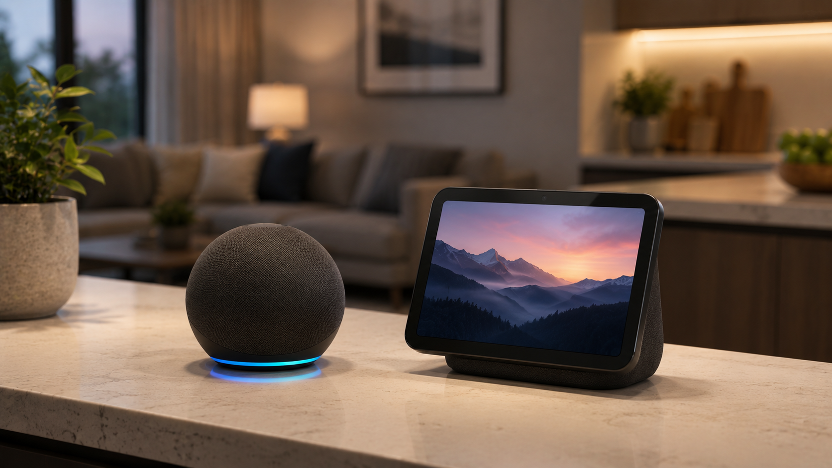 Editorial image of Echo devices and smart home voice control